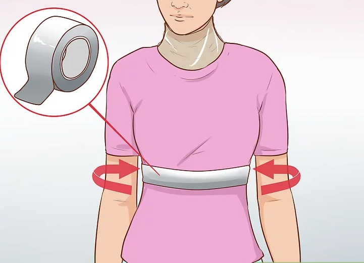 Start with a strip of duct tape just below your bust or chest