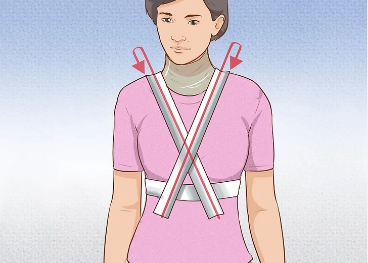 Create an X-shape with tape across the chest