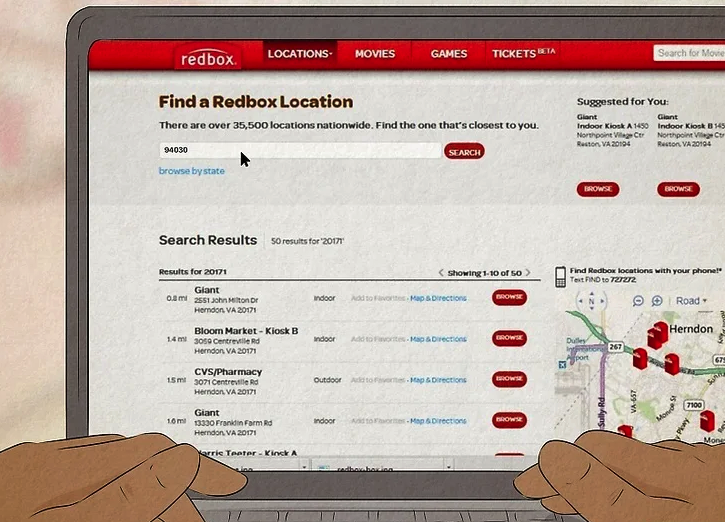 1️⃣ Search for Nearby Redbox Kiosk Locations