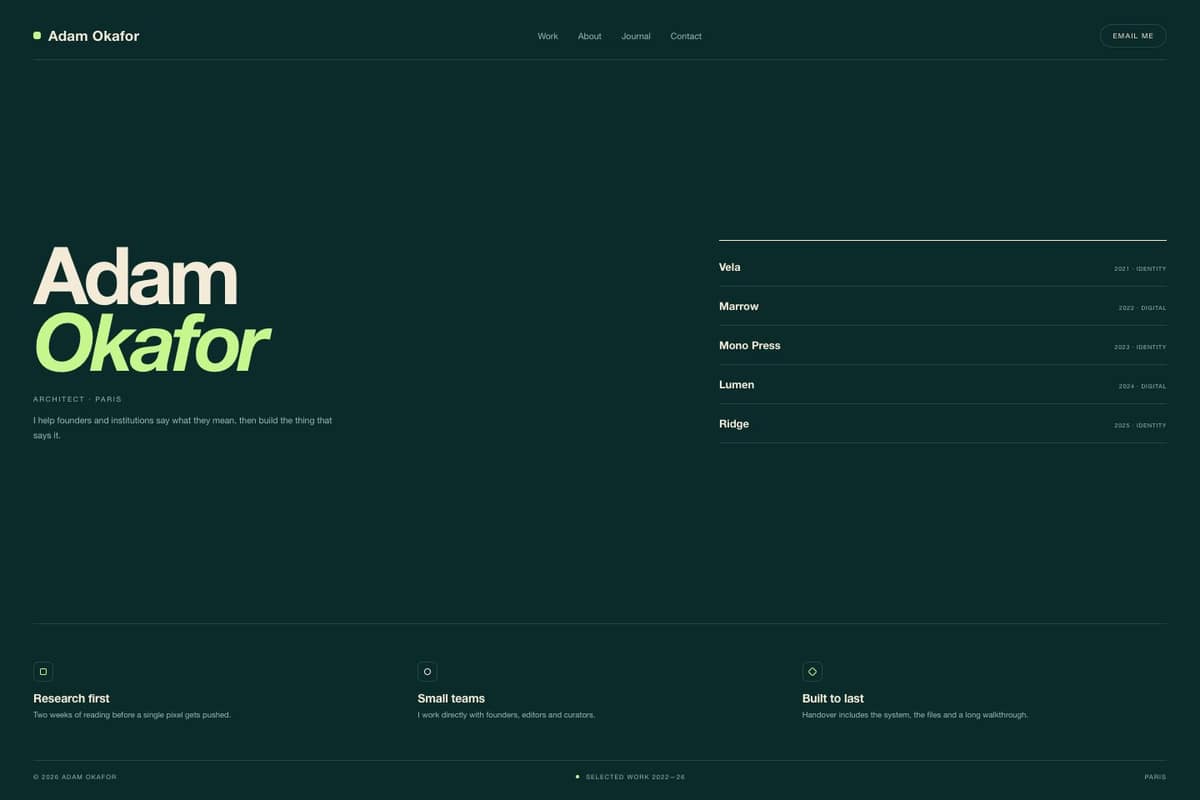 Adam Okafor — full page preview