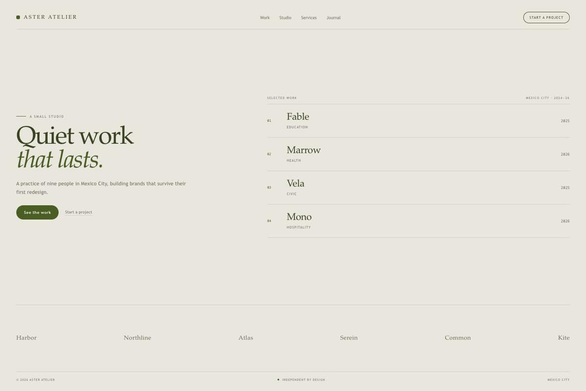 Aster Atelier — full page preview