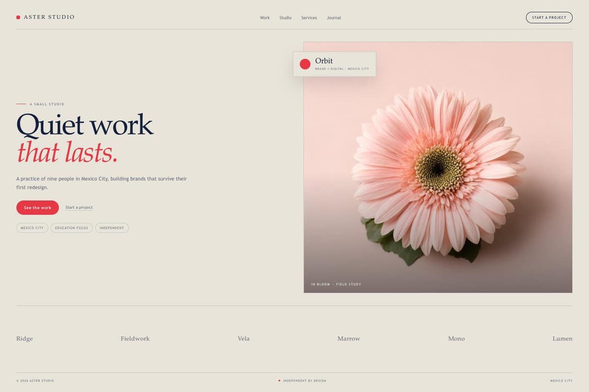 Aster Studio — full page preview