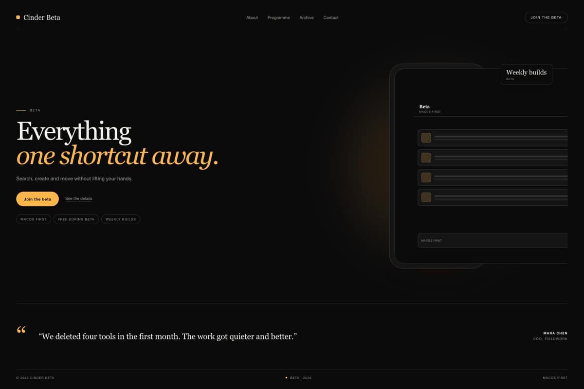 Cinder Beta — full page preview