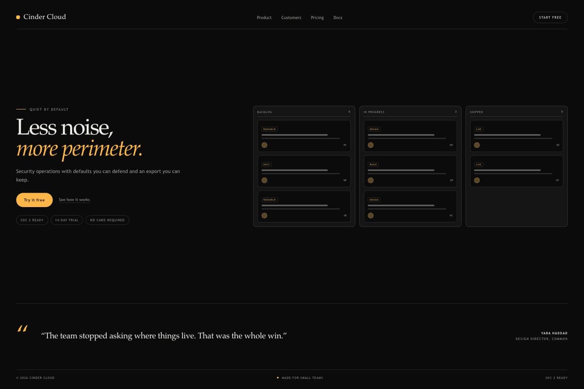Cinder Cloud — full page preview