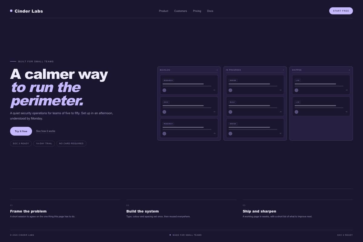 Cinder Labs — full page preview