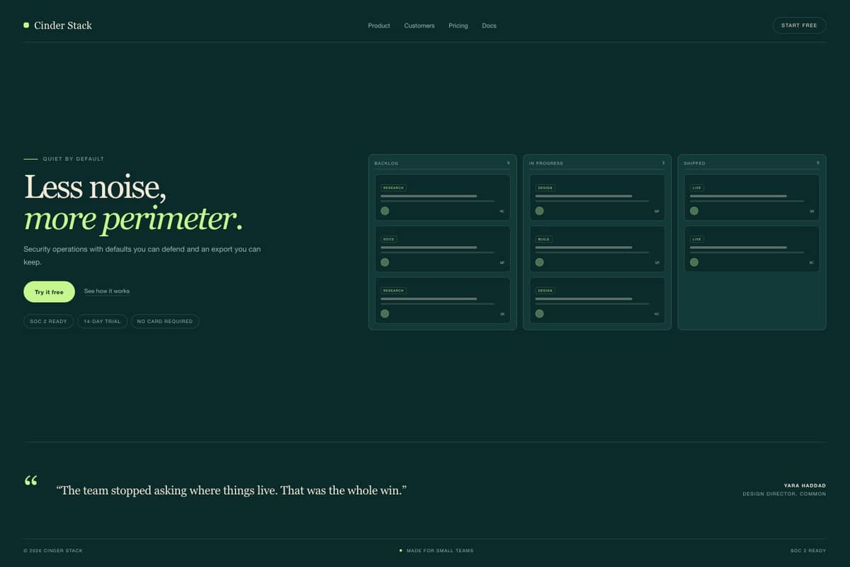 Cinder Stack — full page preview