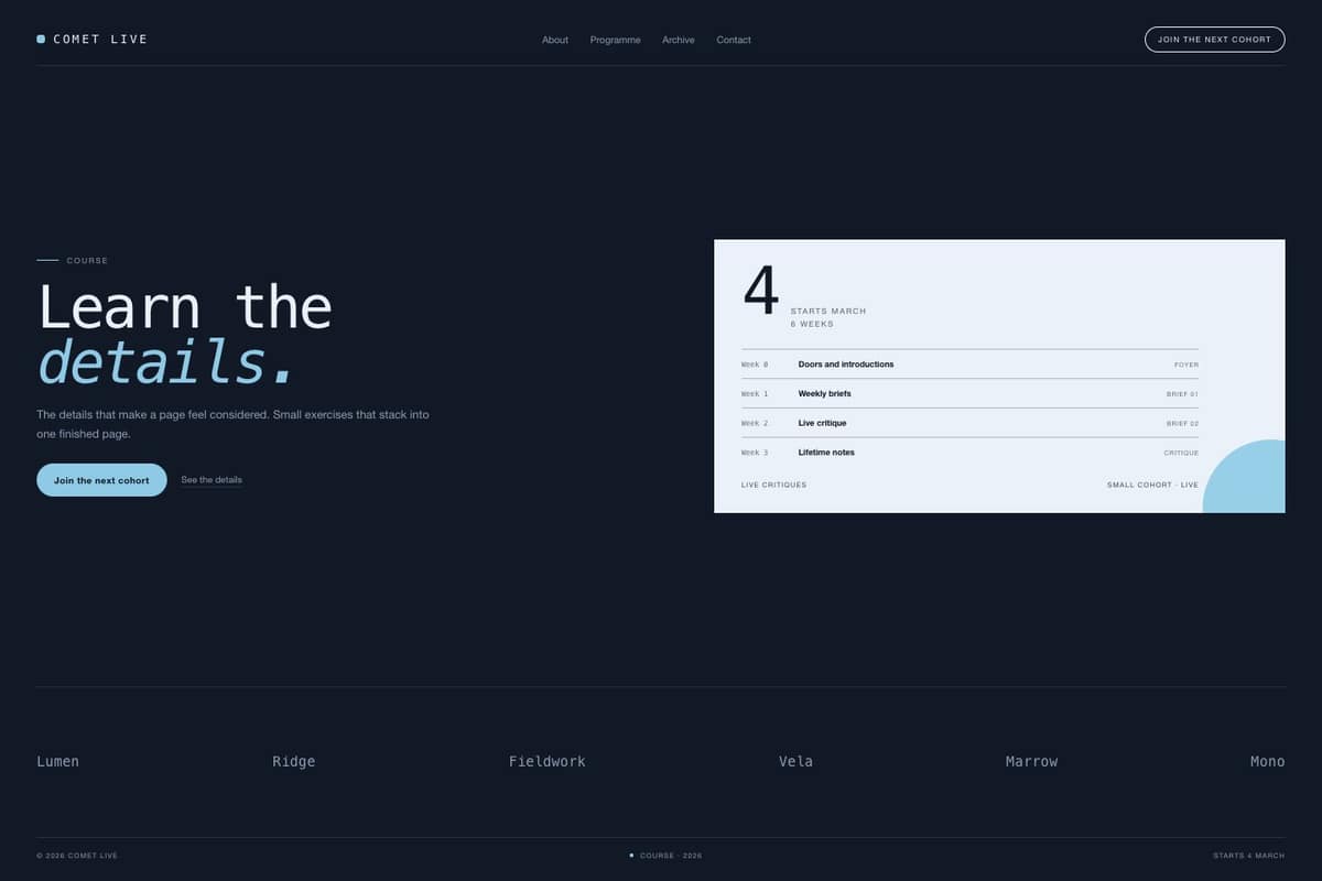 Comet Live — full page preview