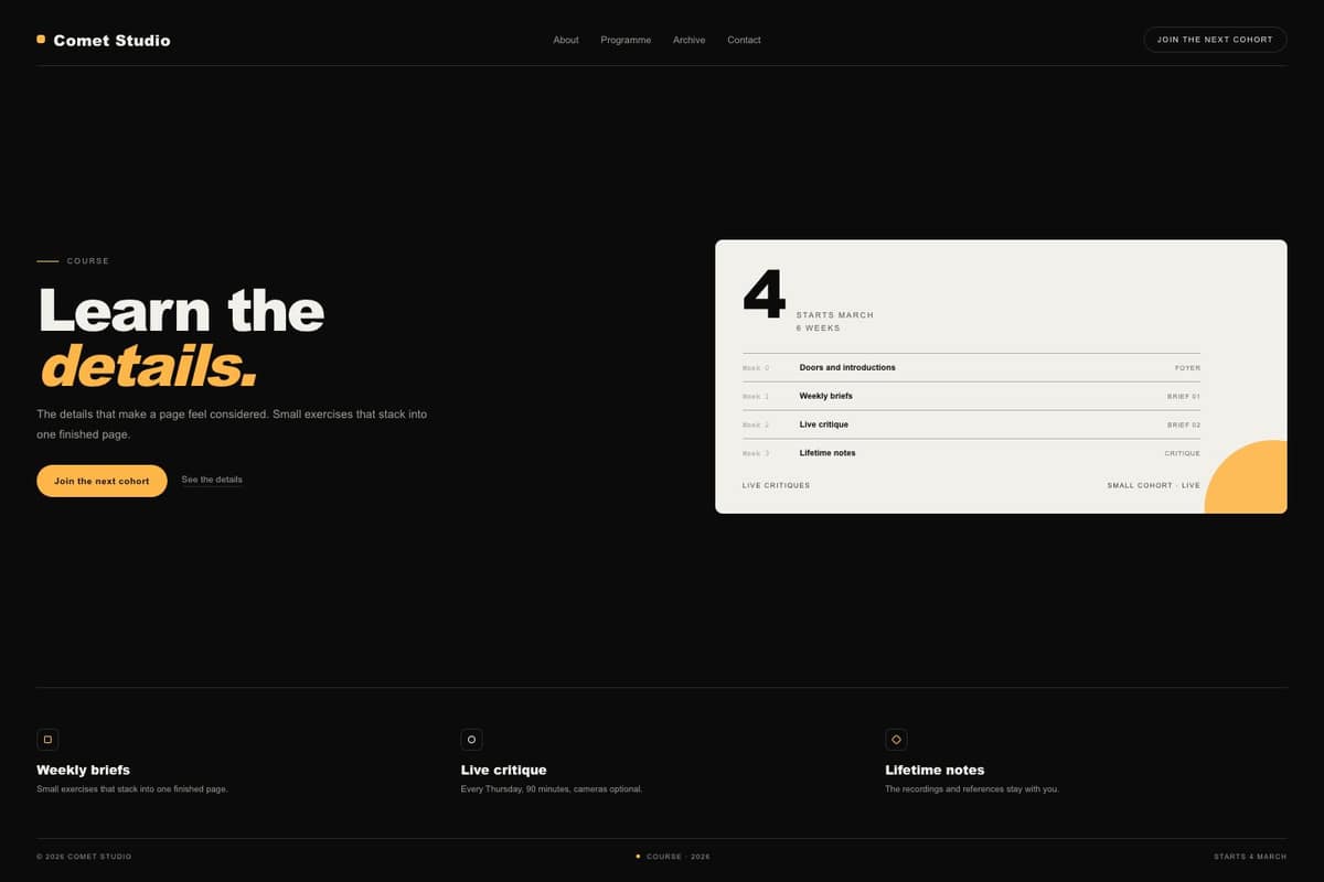 Comet Studio — full page preview