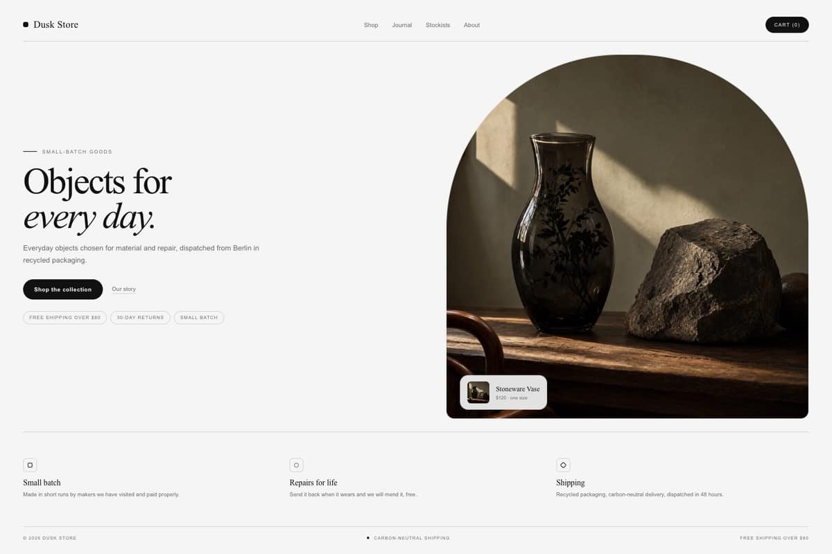 Dusk Store — full page preview