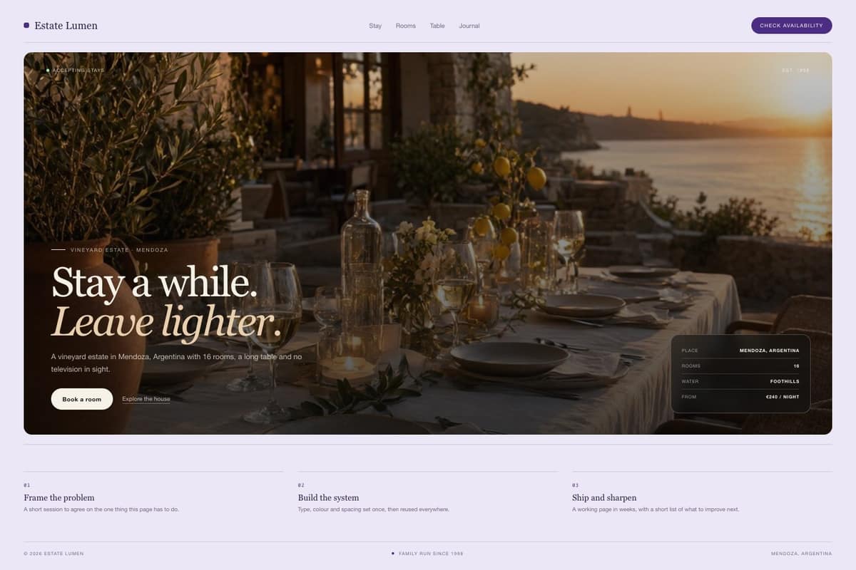 Estate Lumen — full page preview