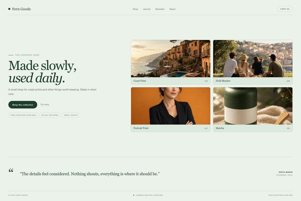 Fern Goods — full page preview
