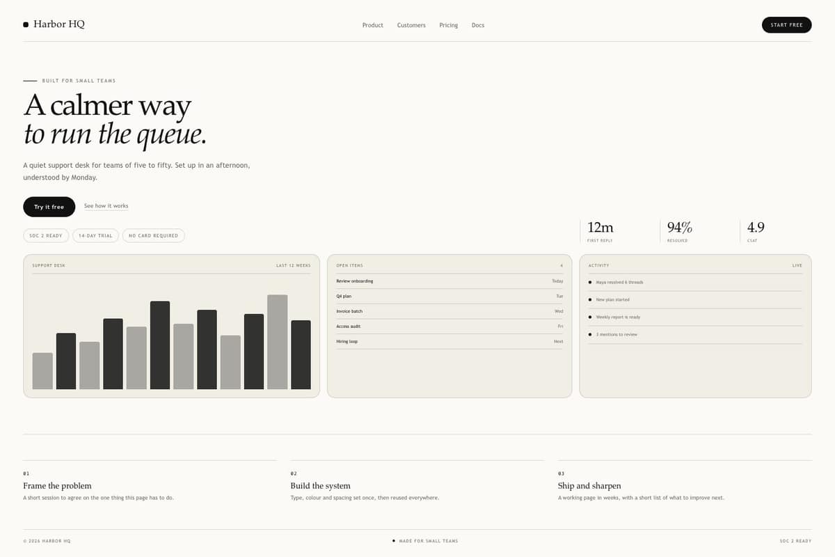 Harbor HQ — full page preview