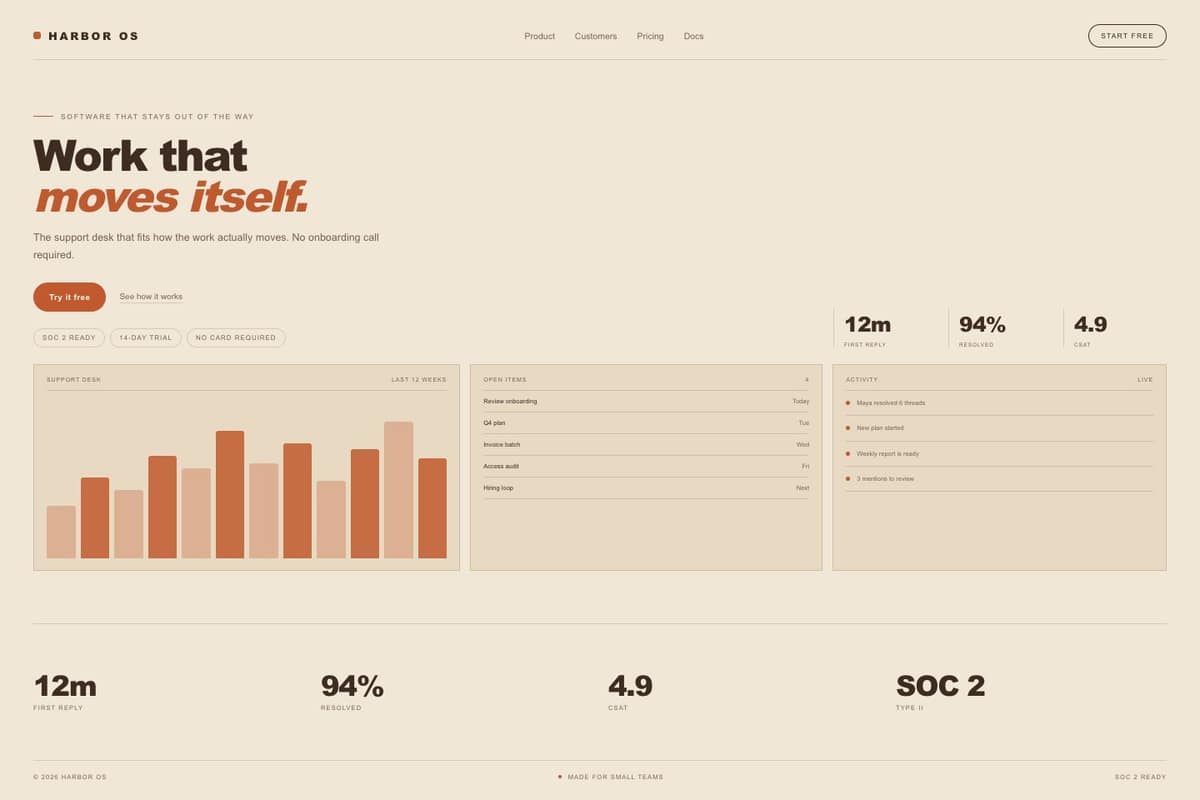 Harbor OS — full page preview