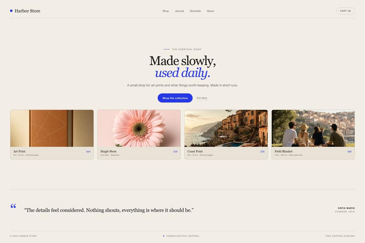 Harbor Store — full page preview