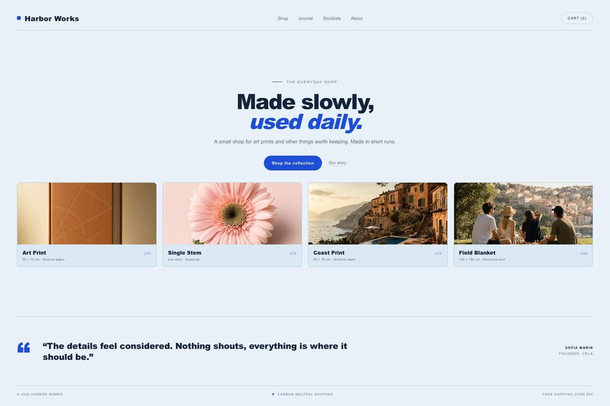 Harbor Works Shop — full page preview