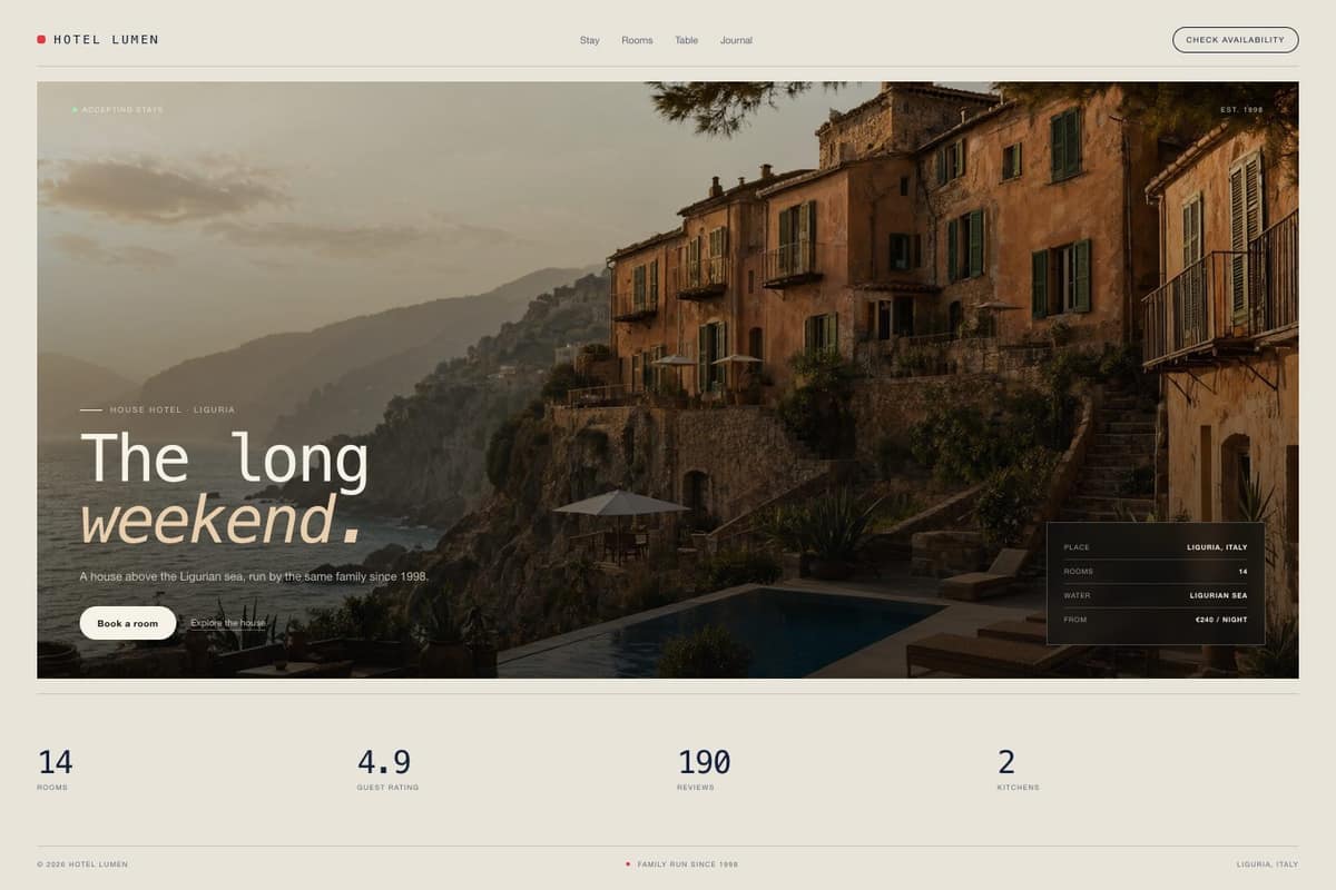 Hotel Lumen — full page preview