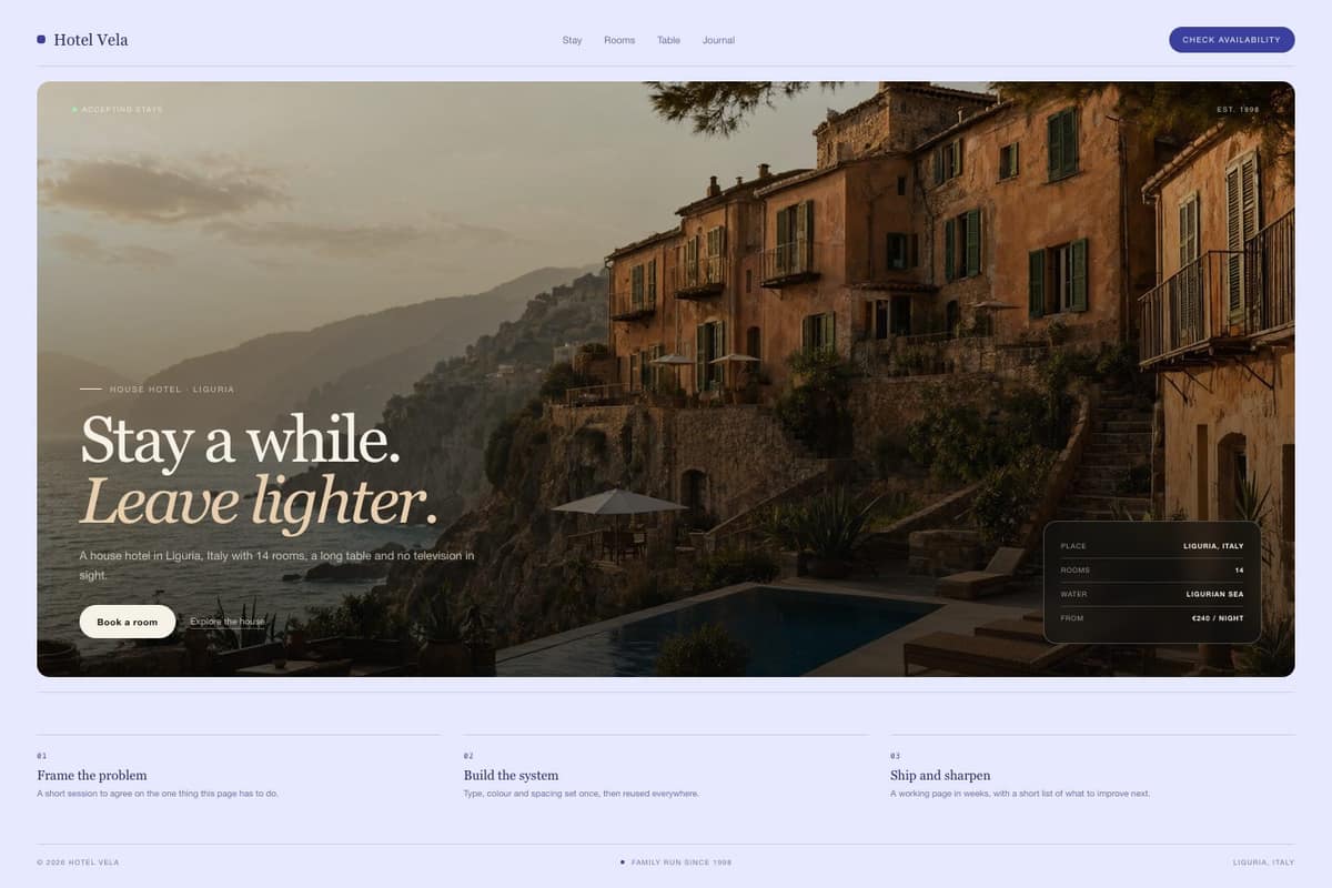 Hotel Vela — full page preview