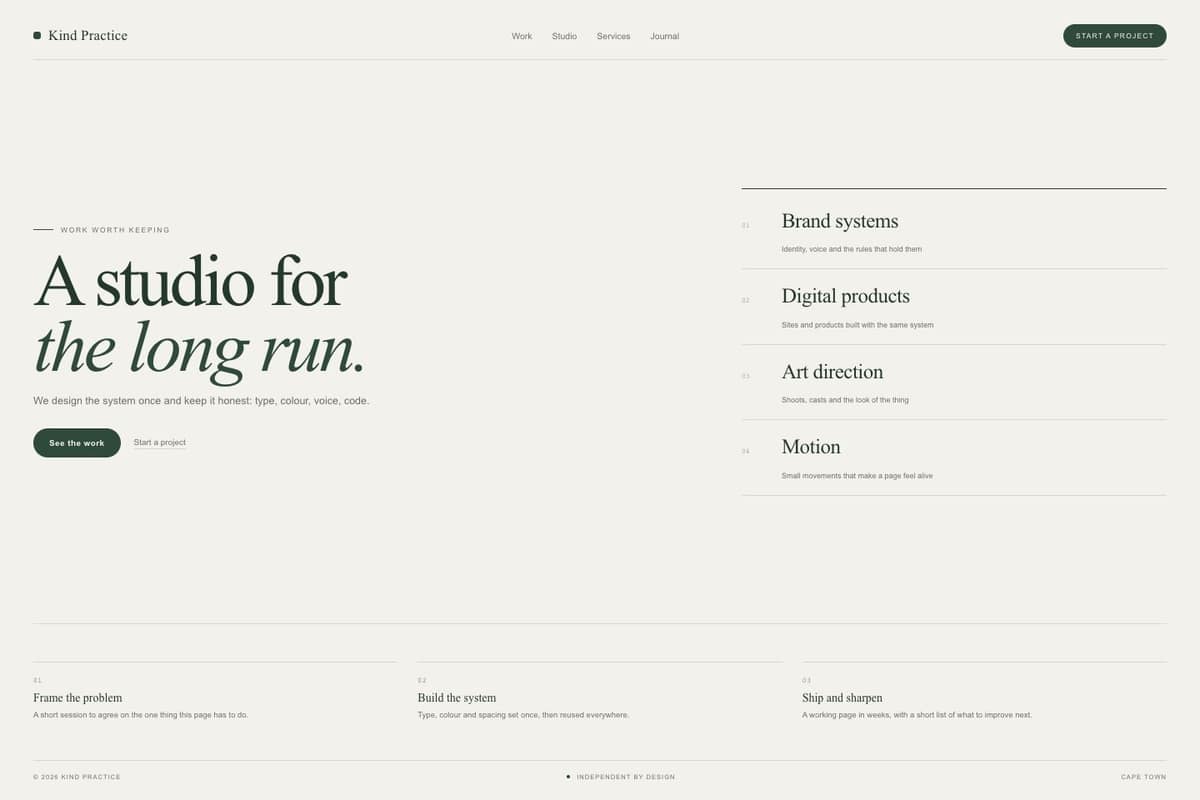 Kind Practice — full page preview