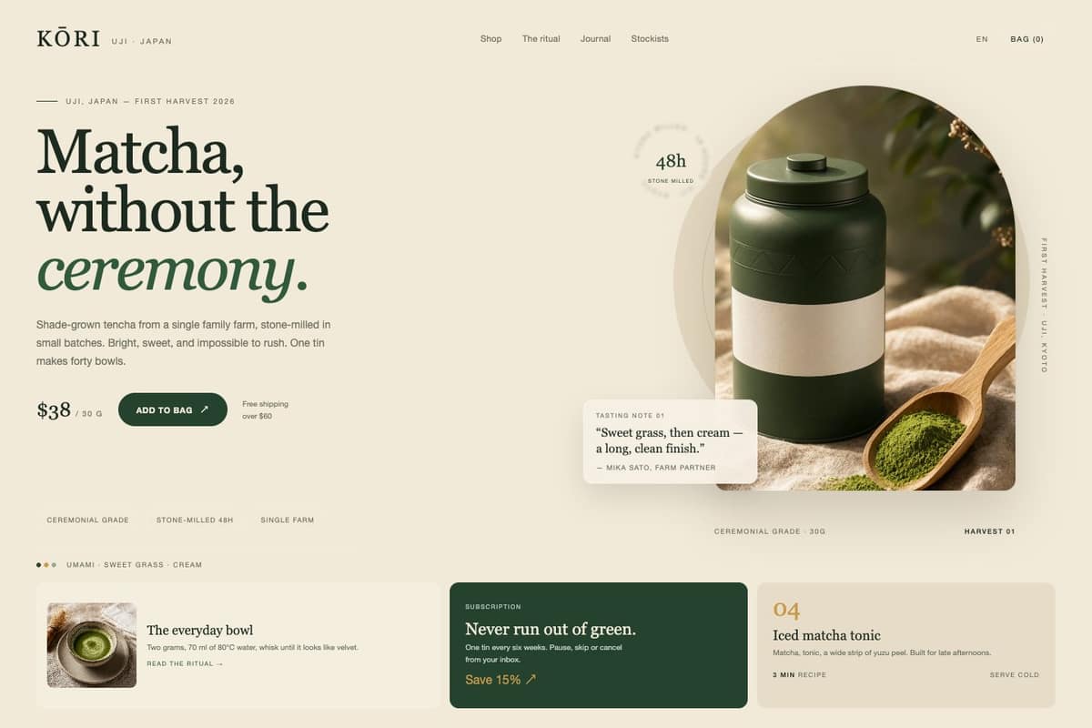 Kōri Matcha — full page preview