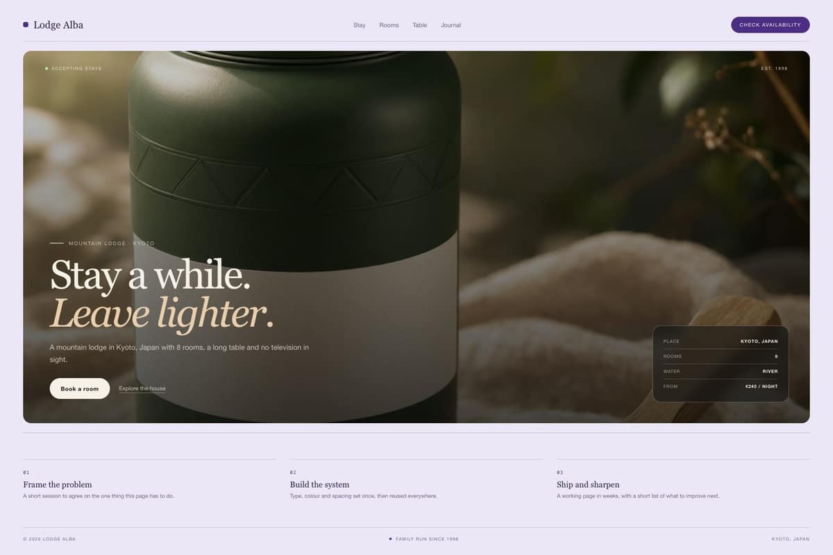 Lodge Alba — full page preview