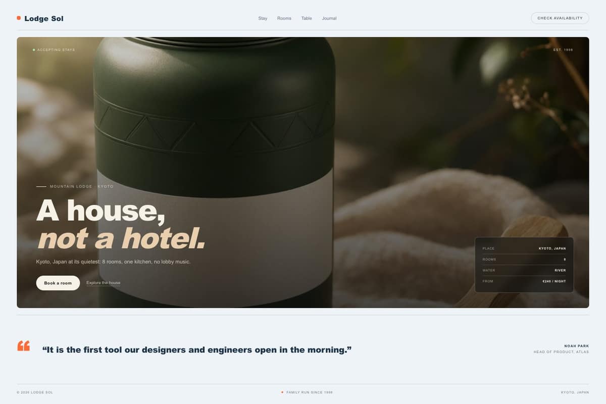 Lodge Sol — full page preview