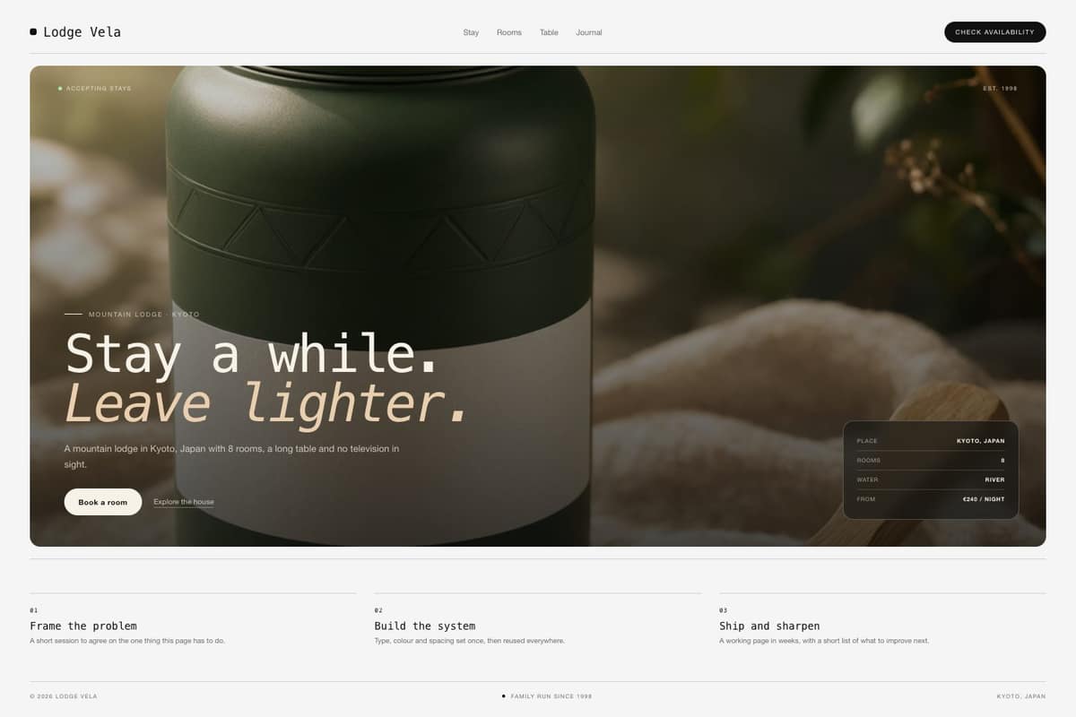 Lodge Vela — full page preview
