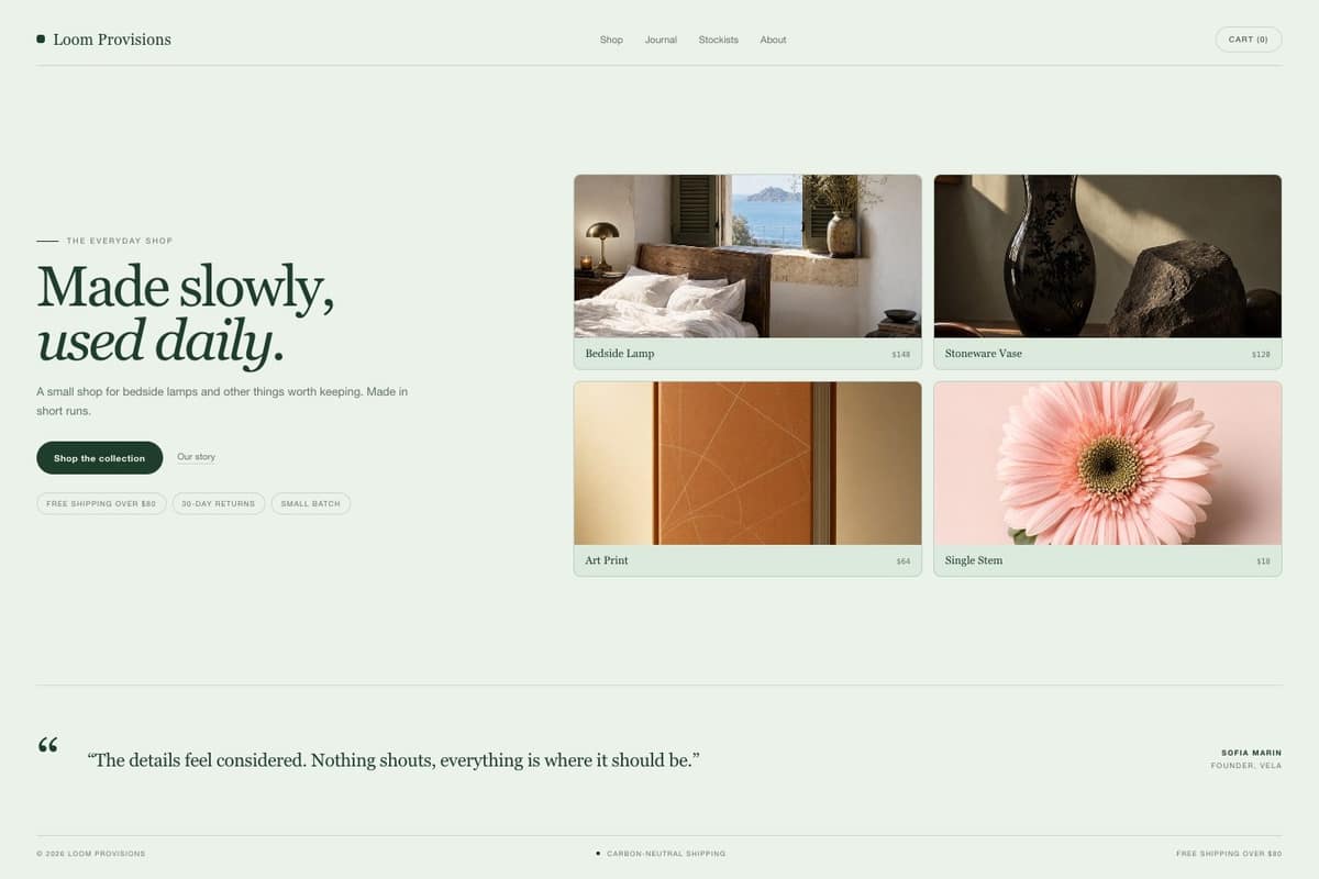 Loom Provisions — full page preview