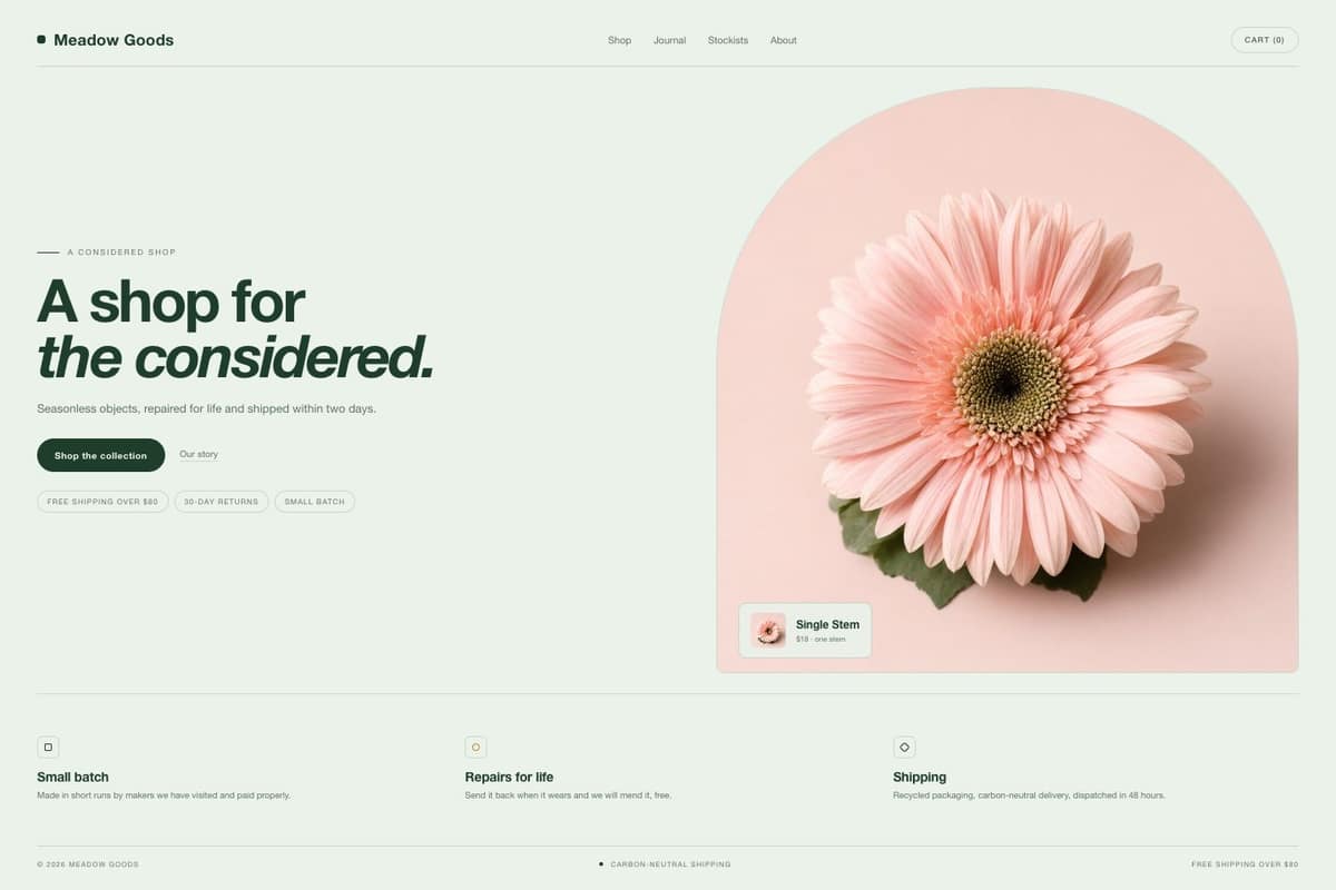 Meadow Goods — full page preview