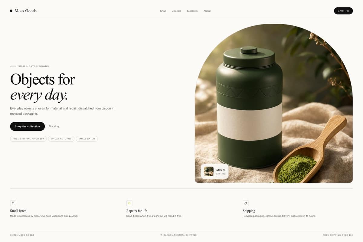 Moss Goods — full page preview