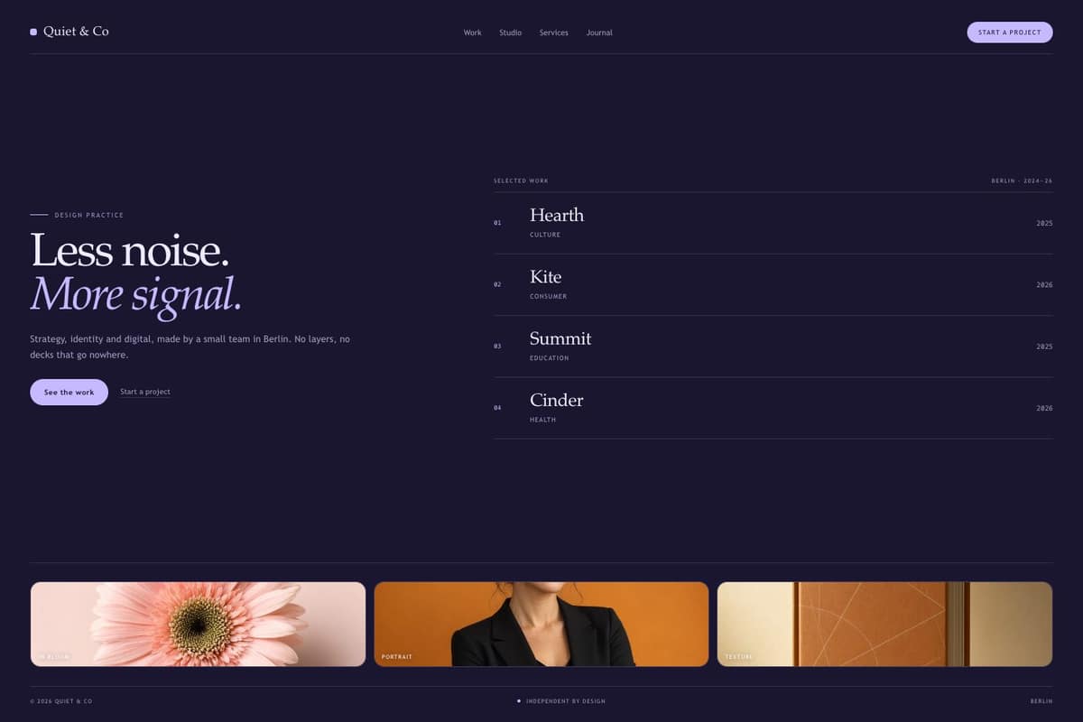 Quiet & Co Agency — full page preview