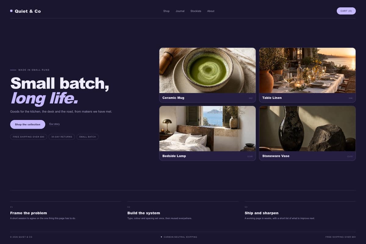 Quiet & Co Shop — full page preview