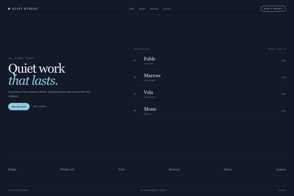 Quiet Bureau — full page preview