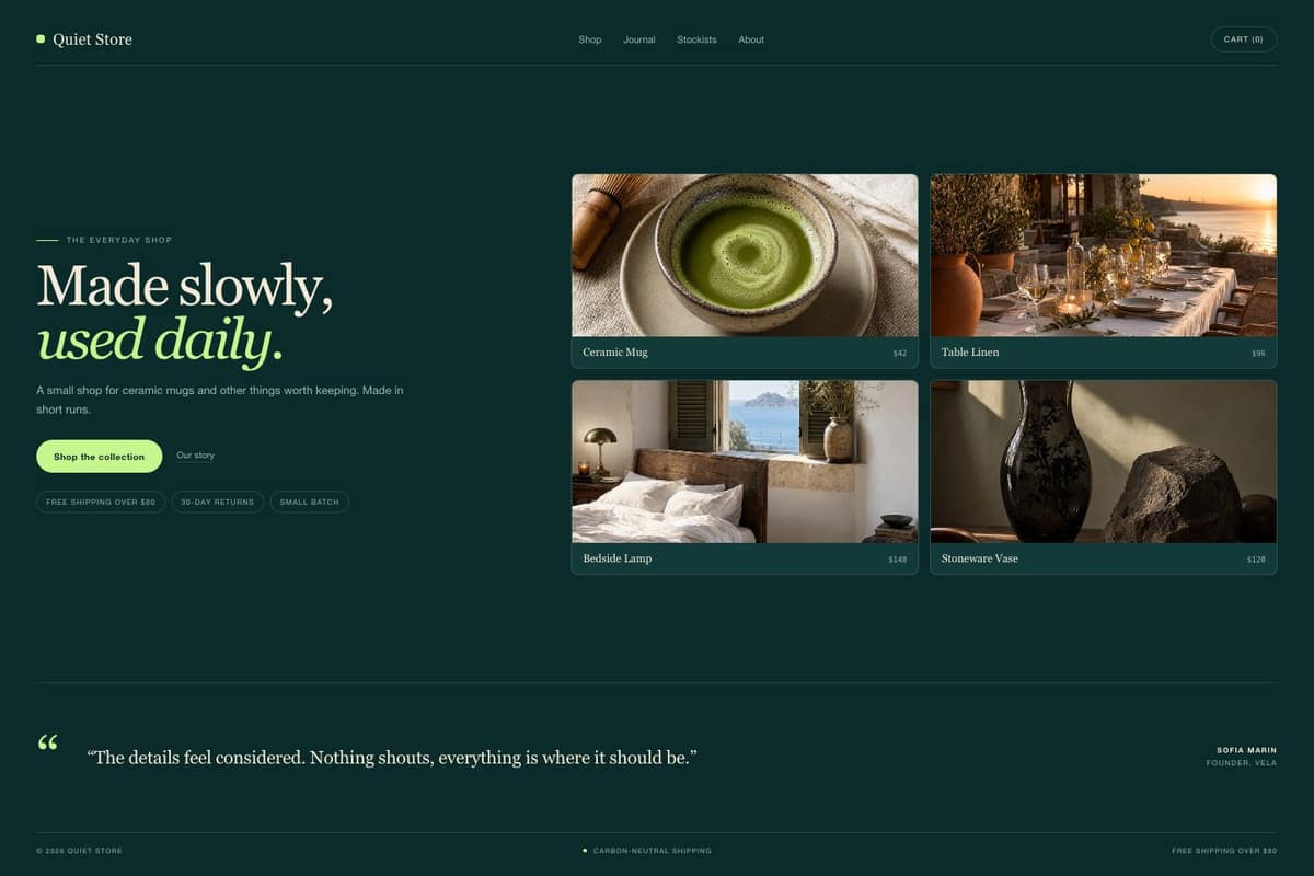Quiet Store — full page preview