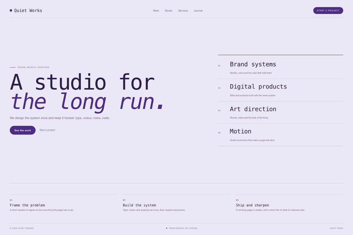 Quiet Works Agency — full page preview