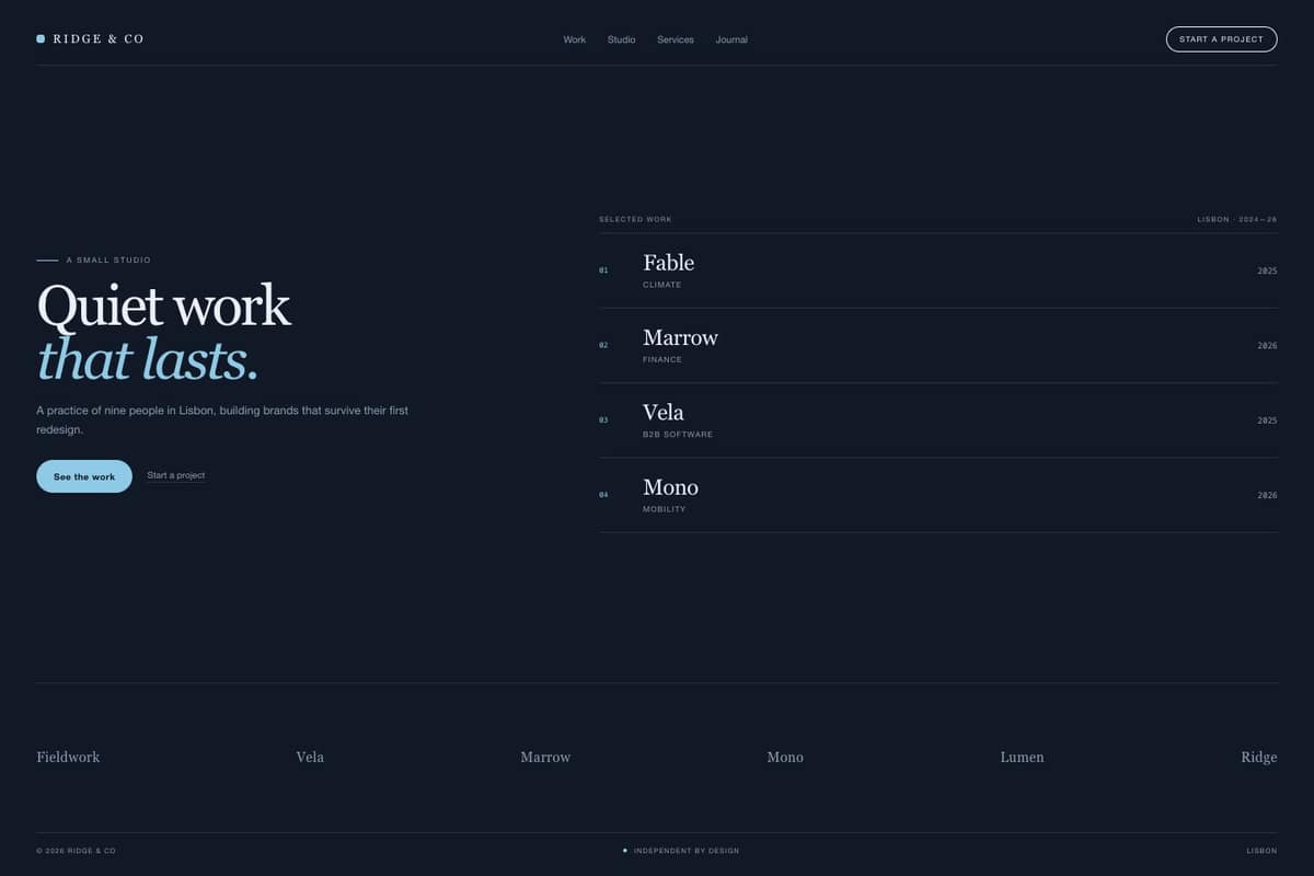 Ridge & Co Agency — full page preview
