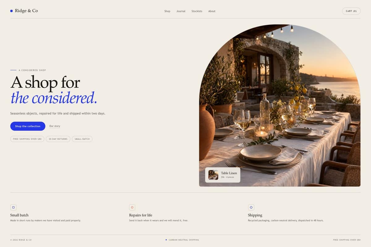 Ridge & Co Shop — full page preview