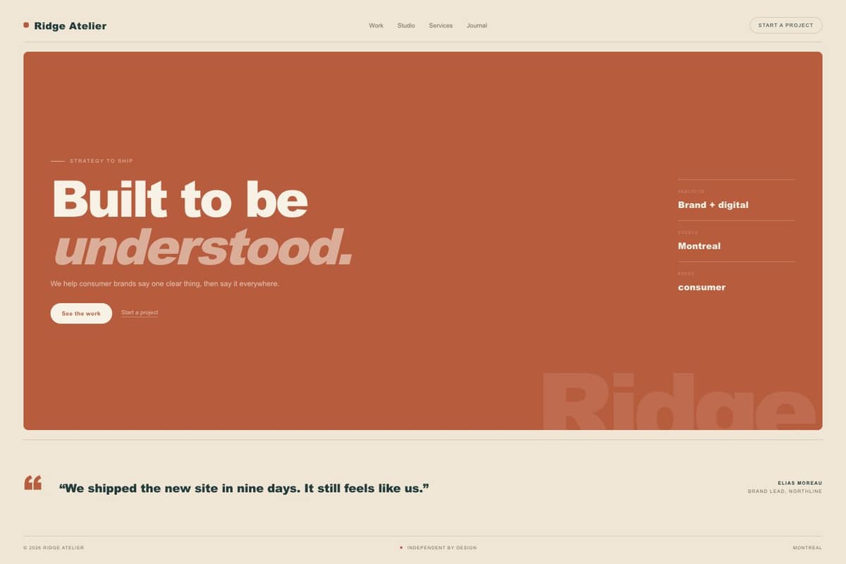 Ridge Atelier — full page preview