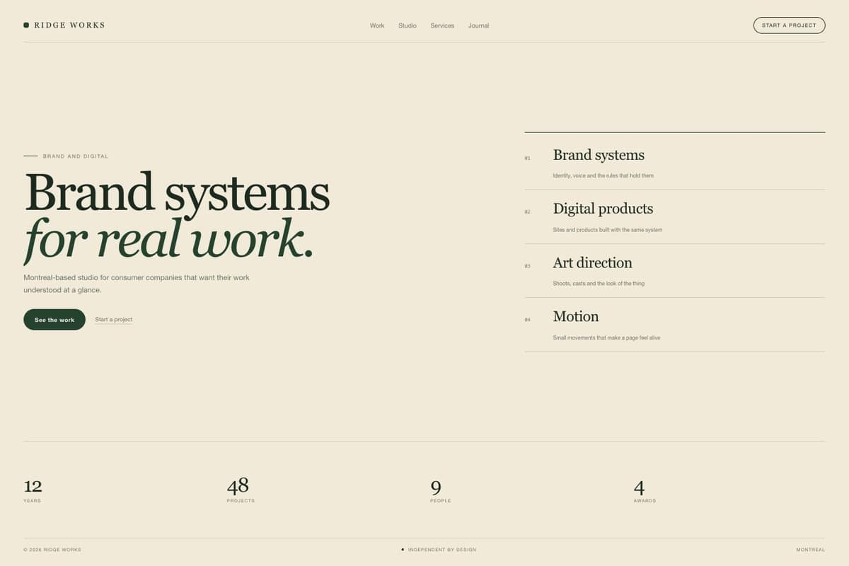 Ridge Works Agency — full page preview