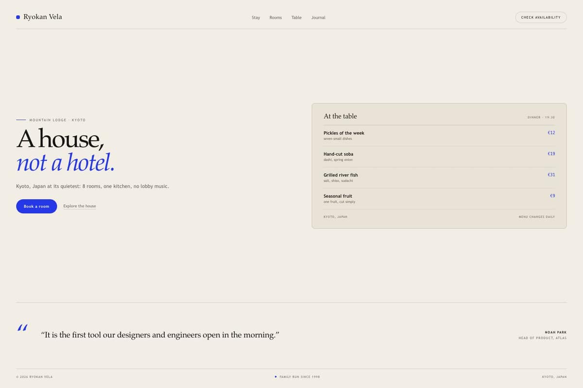Ryokan Vela — full page preview