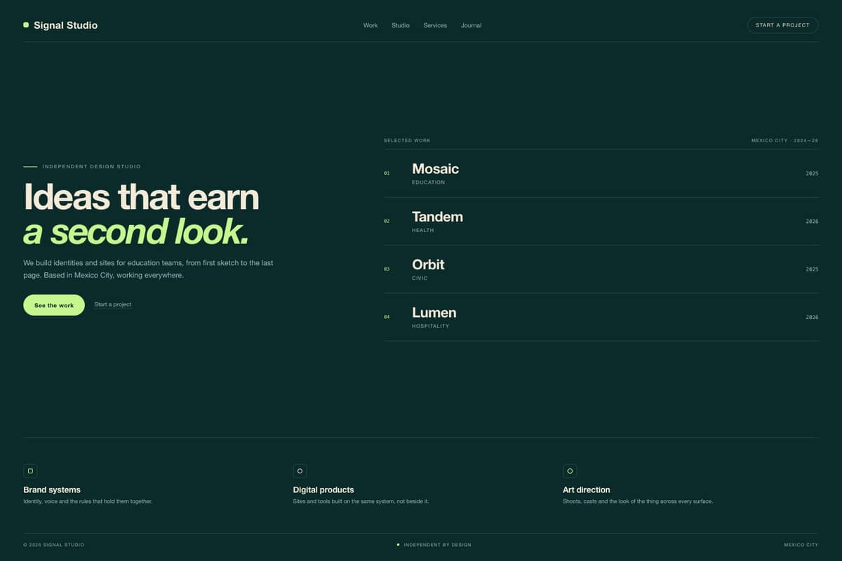 Signal Studio — full page preview