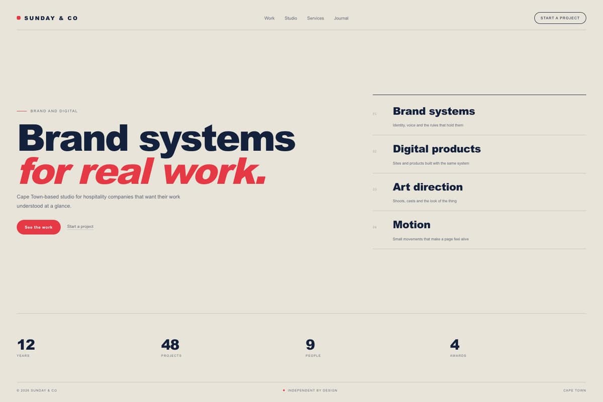 Sunday & Co Agency — full page preview