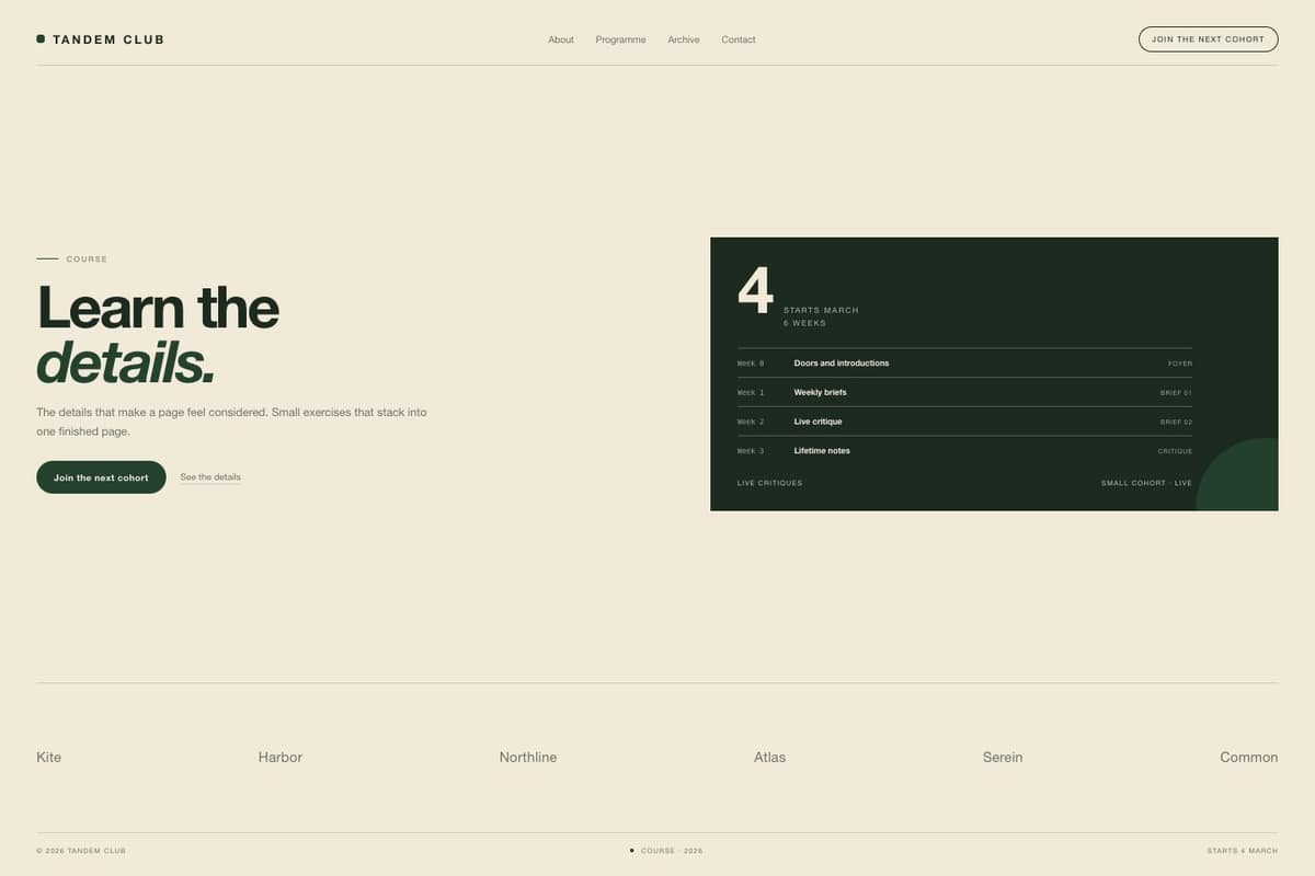 Tandem Club — full page preview