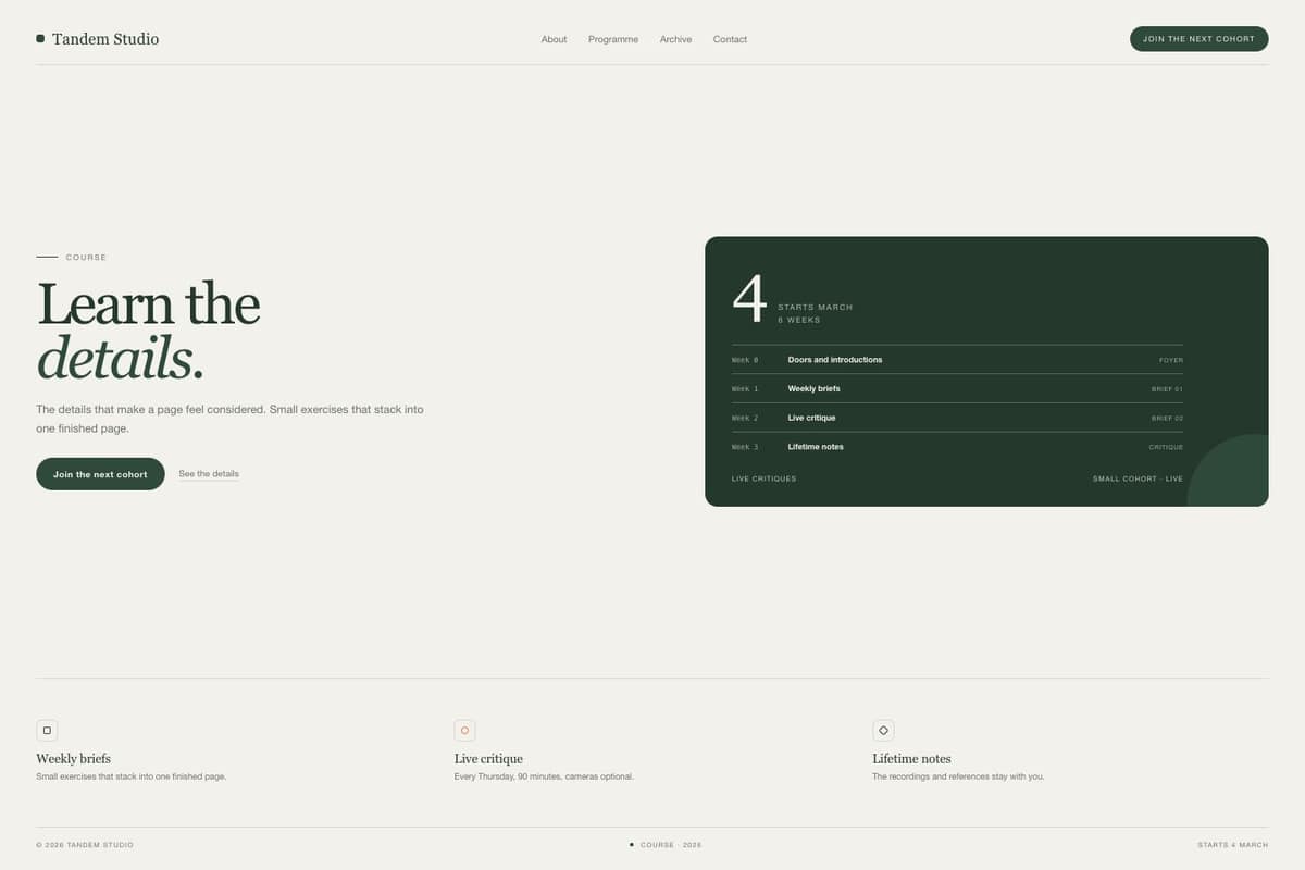 Tandem Studio — full page preview