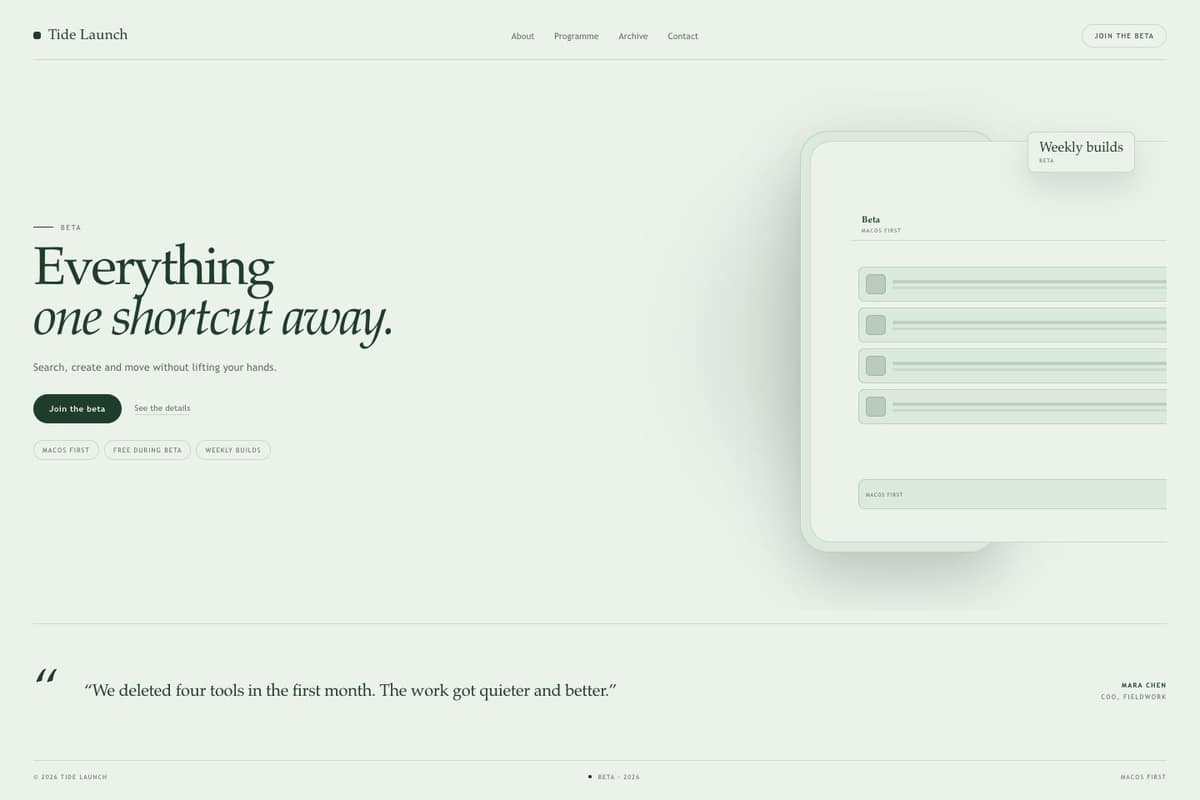 Tide Launch — full page preview