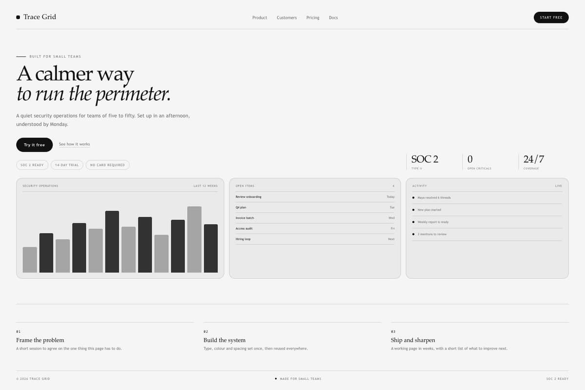 Trace Grid — full page preview