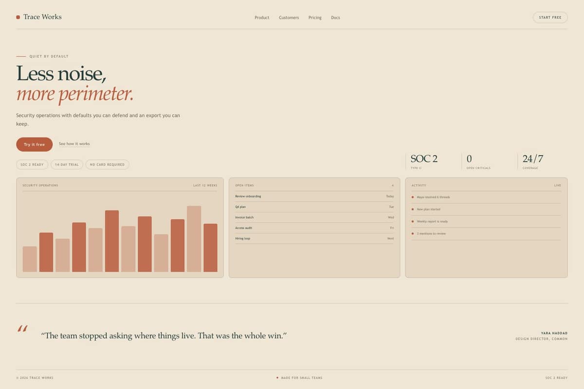 Trace Works — full page preview