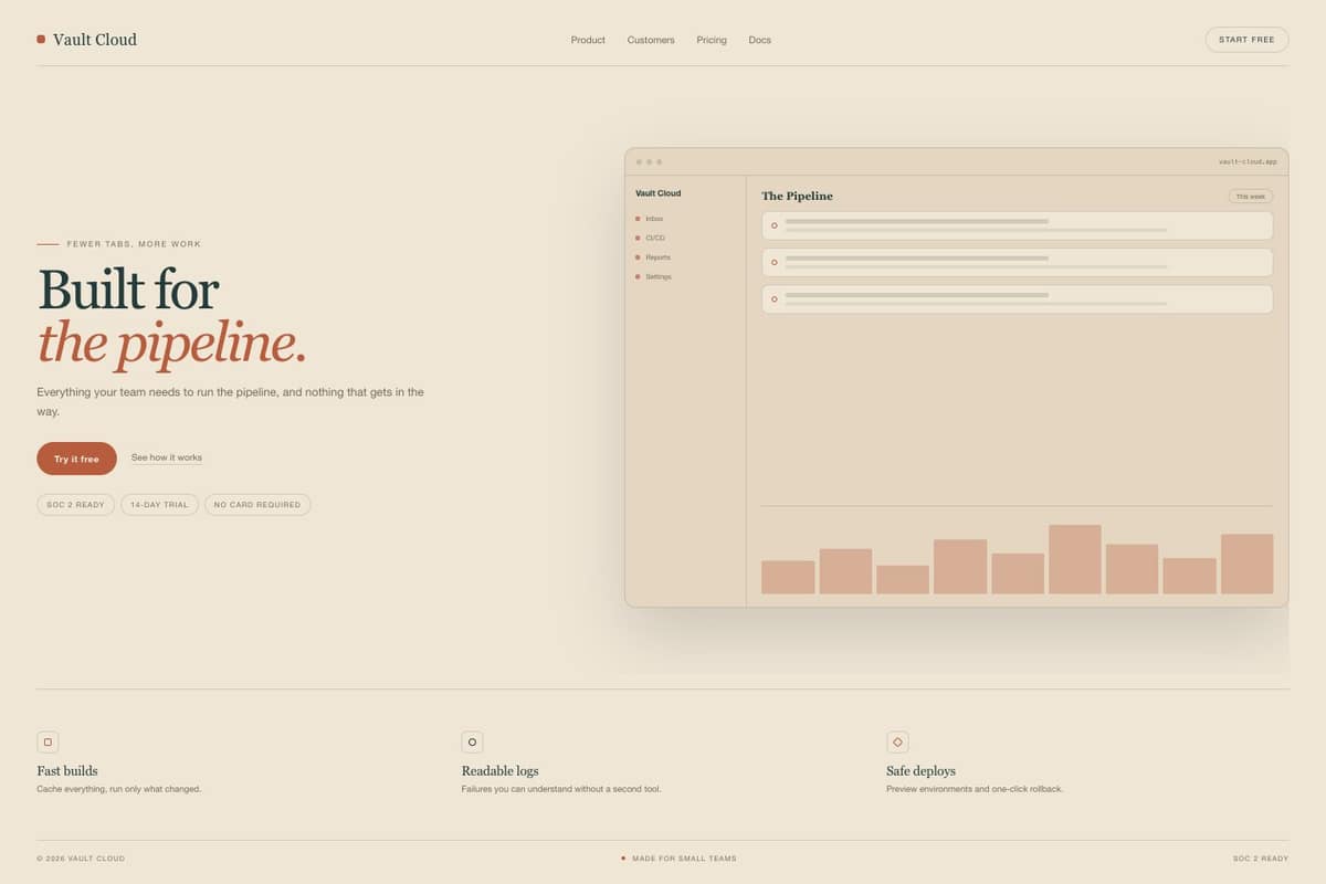 Vault Cloud — full page preview