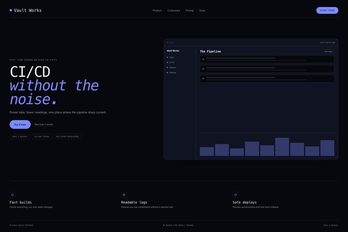 Vault Works — full page preview