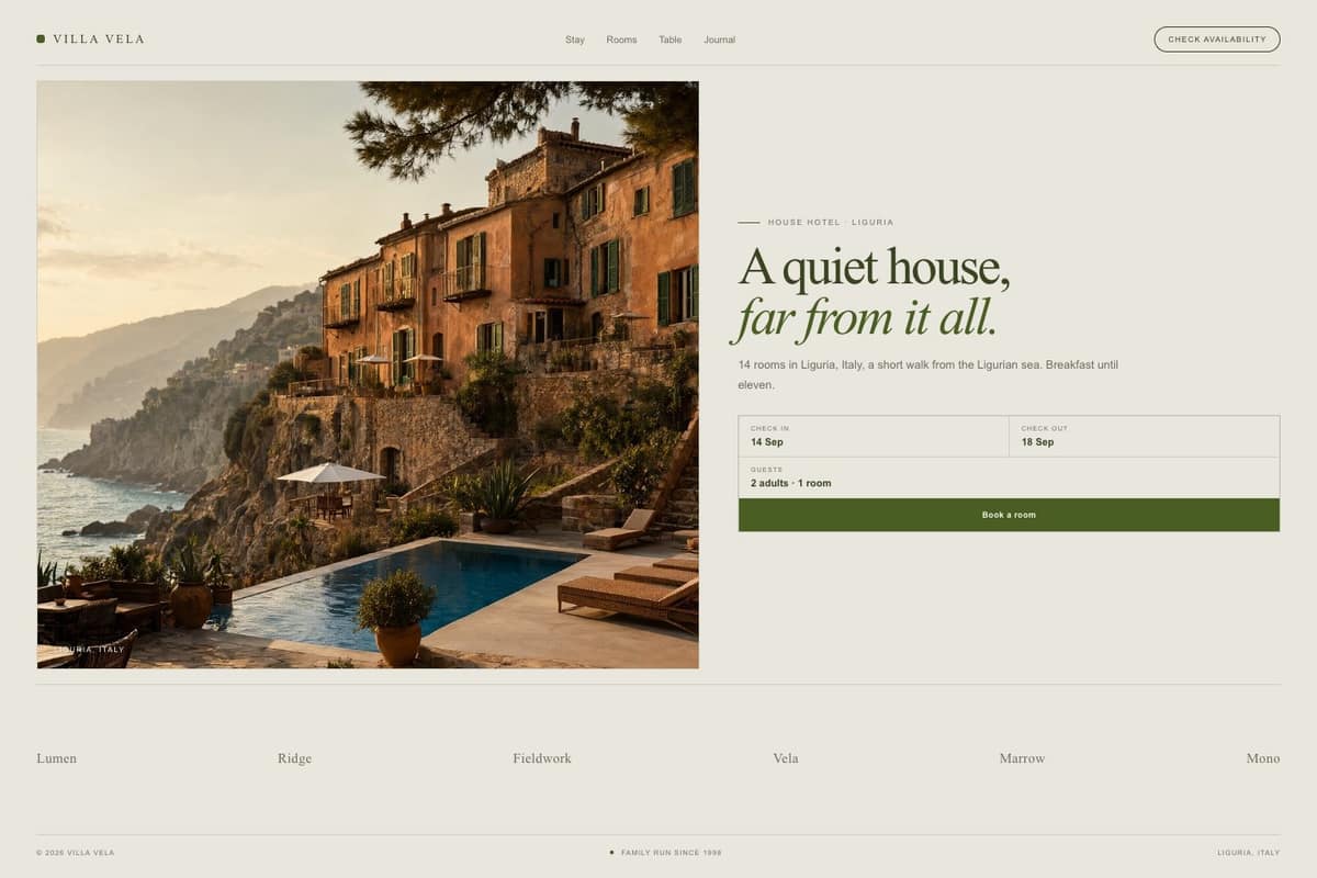 Villa Vela — full page preview