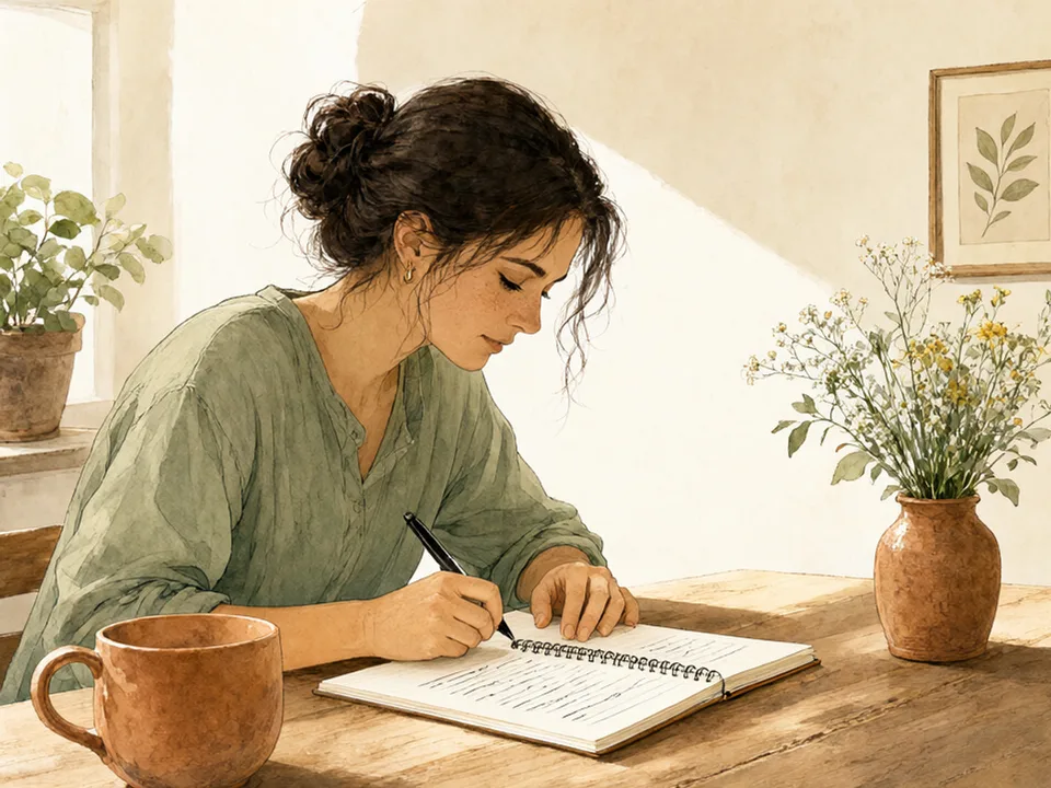 Step 1 of 12: List every task, including the ones nobody counts. A person writing a long list of household chores at a kitchen table